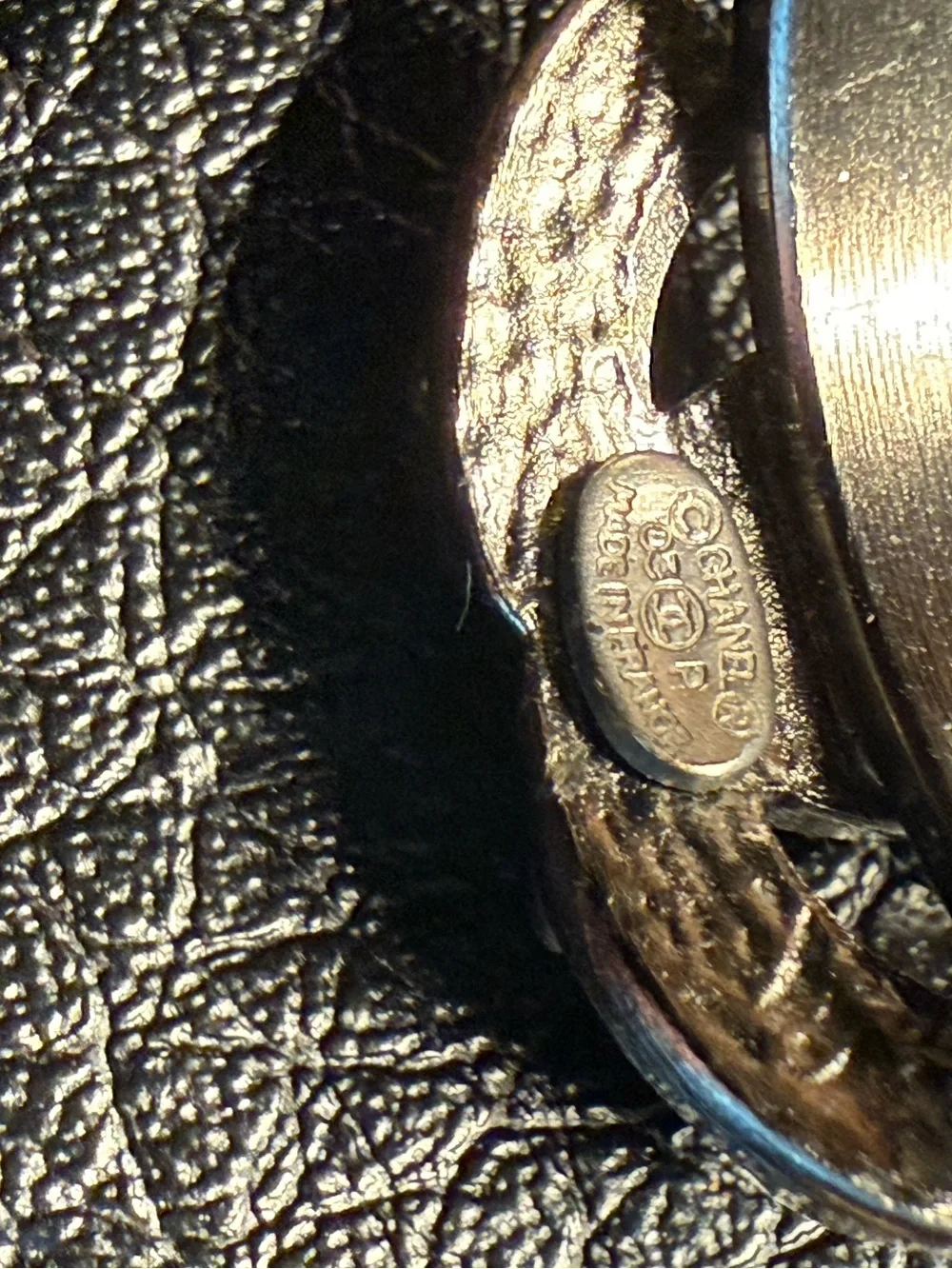 CHANEL gun metal gray CC Logo Ring